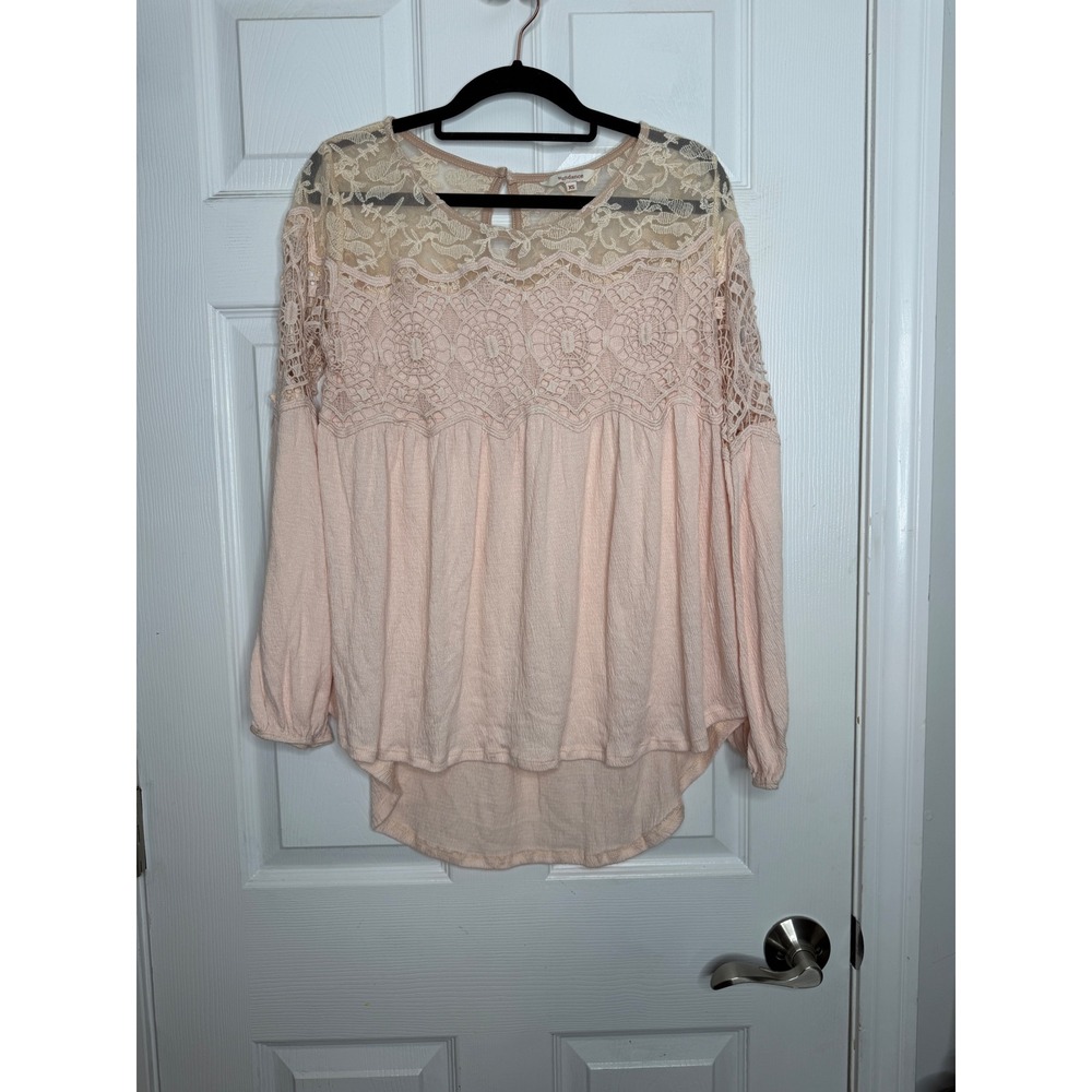 Sundance pink lace top yoke blouse size XS boho crochet